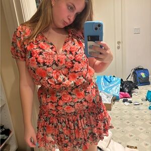 Red black flower mini dress